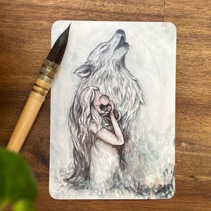 Karte zur Geburt | A6 Postkarte "Wölfin" | Mutter mit Baby