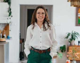 Linen shirt, linen shirt with coconut buttons, white shirt