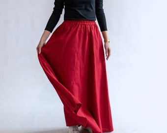 Long Story - linen maxi skirt, dark red skirt, minimal skirt, long skirt, boho skirt