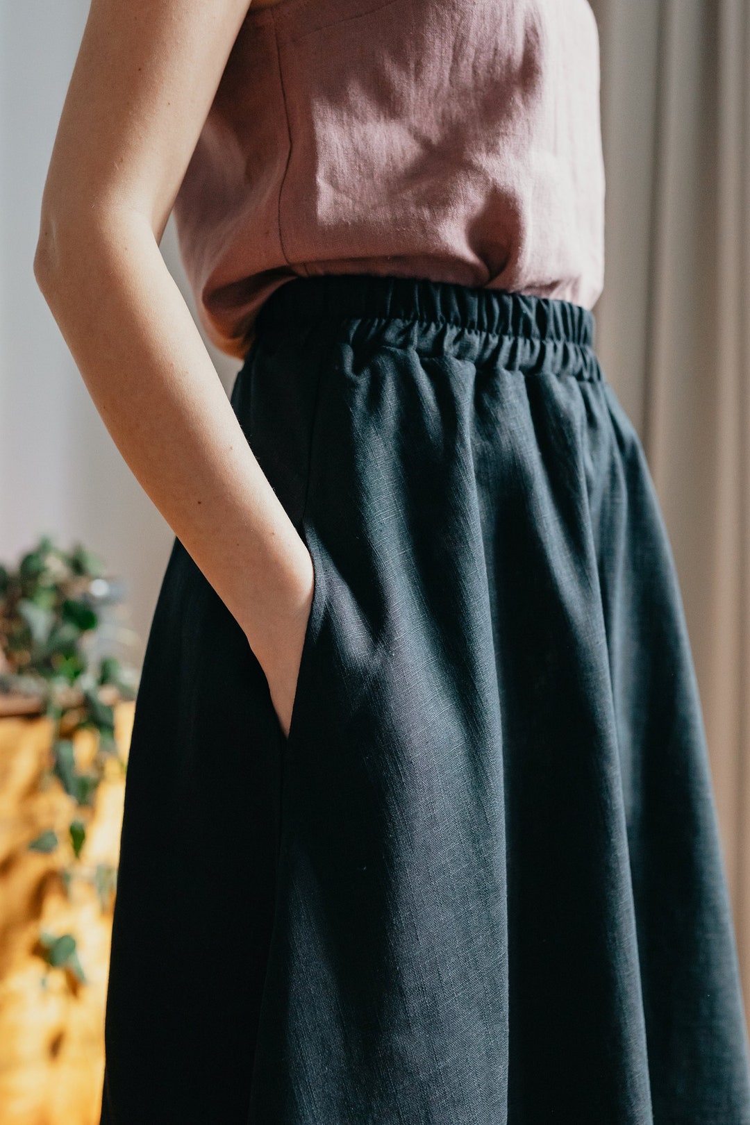 long black tiered linen-y skirt