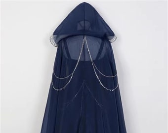 Fairy Cape Exotic Navy blue Handmade halloween party cosplay girls tulle cape witch tulle cape Witch blue cloak mystery hooded cloak