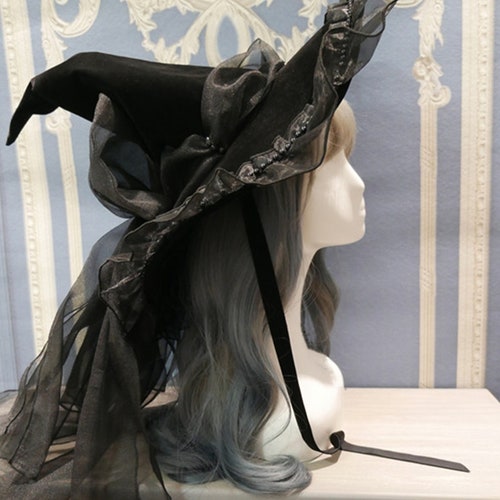 Black Star Witch Hat.bow Gothic Hat.magic Wizard Hat.lolita - Etsy