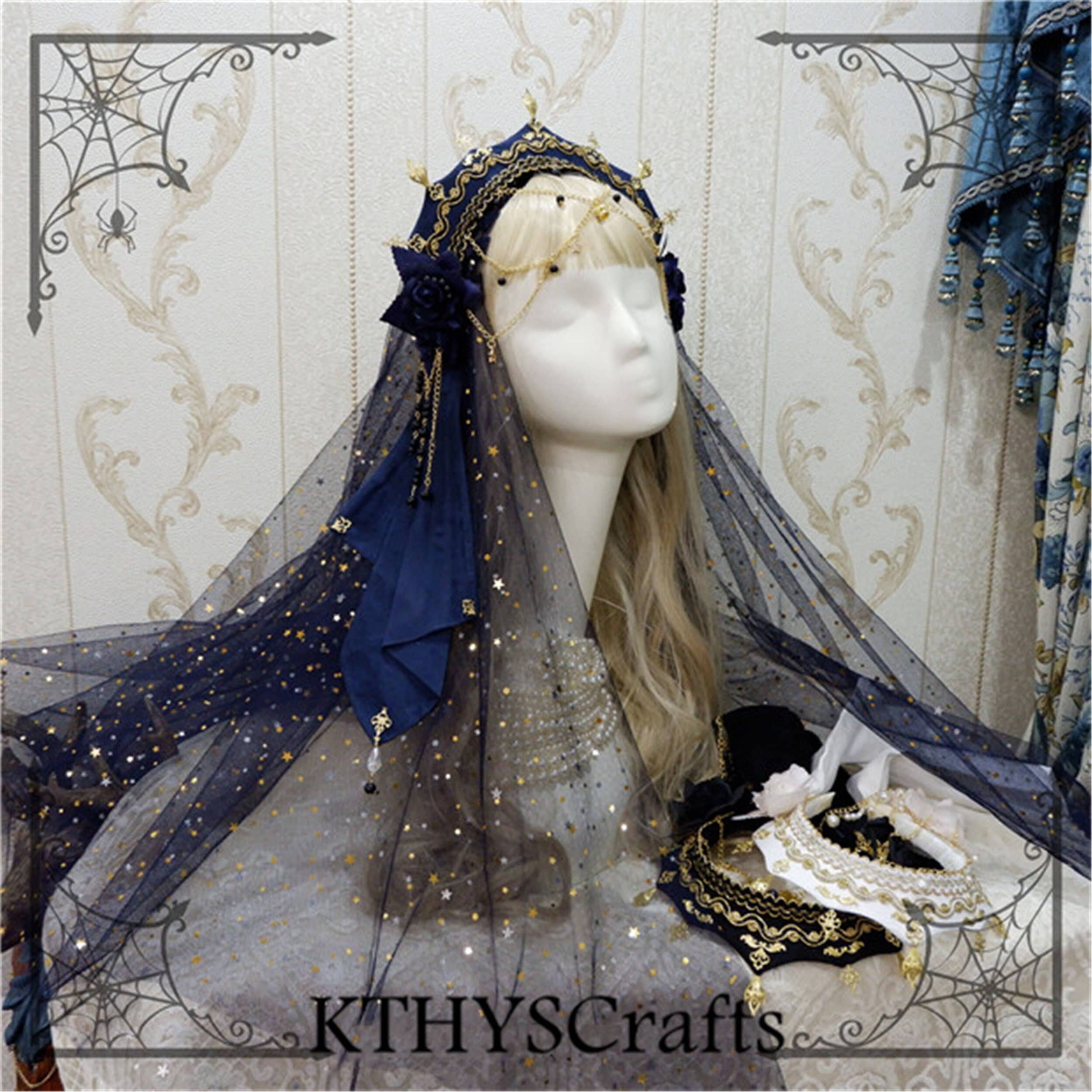 Vintage Gorgeous Flower Headband.Lolita party queen headband.Blue headband Crown.Gothic Halloween headband.Cosplay headband.Gift