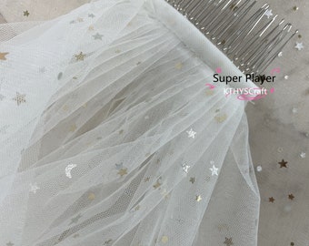 5 Color tulle Gold moon star tulle veil Fabric tulle.Wedding veil tulle.Veil/Cape Accessories tulle.Dress/Veil/Tablecloth fabric 1 Yards