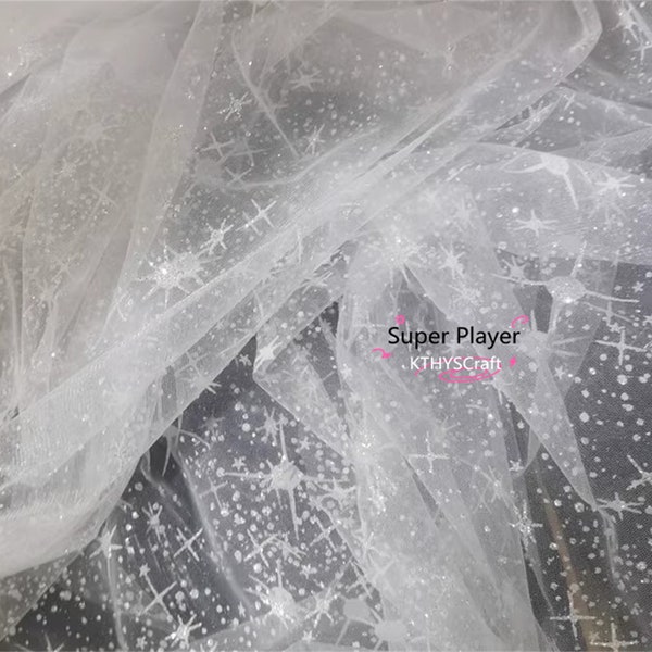 Stunning Shiny glitter star galaxy Wedding dress/Veil fabric.1 Yards tulle glossy white silver planet glitter tulle Glitter comes off easily