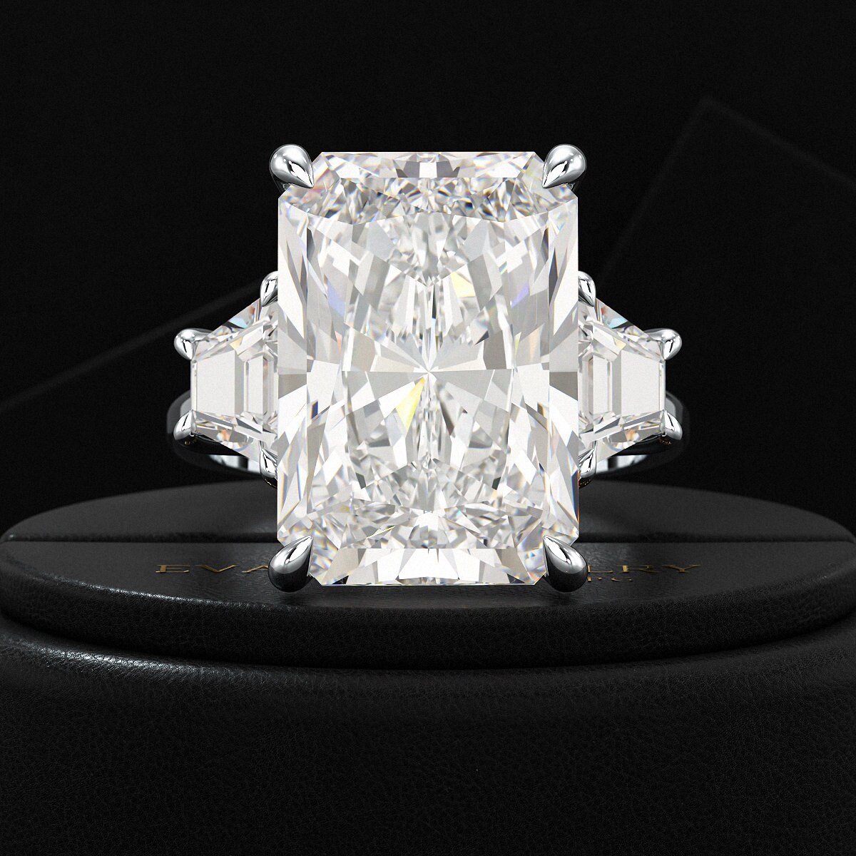 10 Carat Radiant Cut Diamond Engagement Ring Lab Grown Trapezoid Three ...