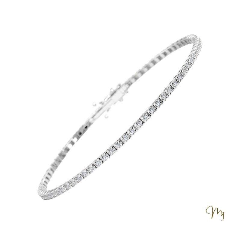 Thin Diamond Tennis Bracelet / 14k Solid Gold With White Etsy