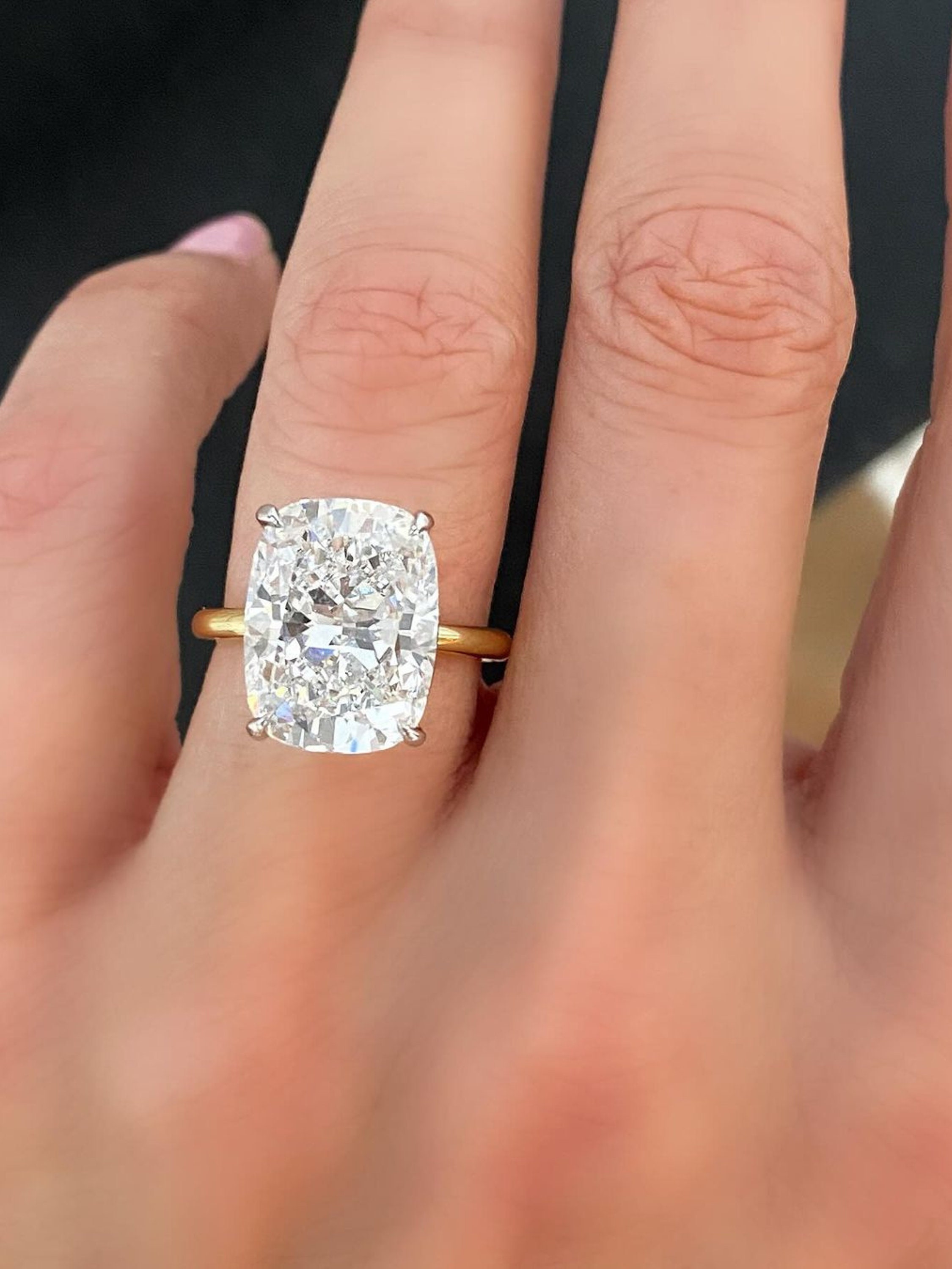 7 Carat Elongated Cushion Cut Diamond Engagement Ring Two Tone, Lab ...