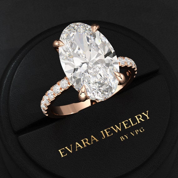 6 Carat Oval Diamond Engagement Ring Lab Grown Diamond with Hidden Halo Pave Wedding Proposal Perfect Thanksgiving Gift Etsy
