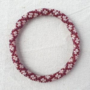Nepalese style bracelet, miyuki bead bracelet, women&#39;s tubular bracelet, burgundy and pink peyote weave seed bead bangle