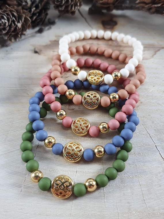 Elastic Bracelets Made of Acrylic Beads and Gold-plated Beads
