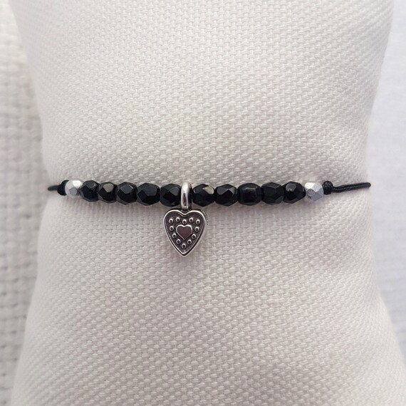 Bracciale Donna in argento 925 con cuoricini smaltati nero