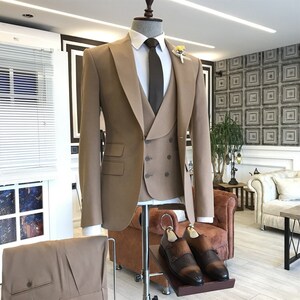 Light Brown Slim-fit Suit 3-piece - Etsy