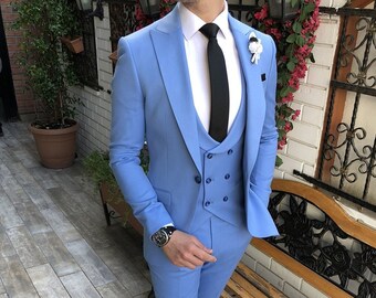 Gianni Ice Blue Slim-fit Suit - Etsy 