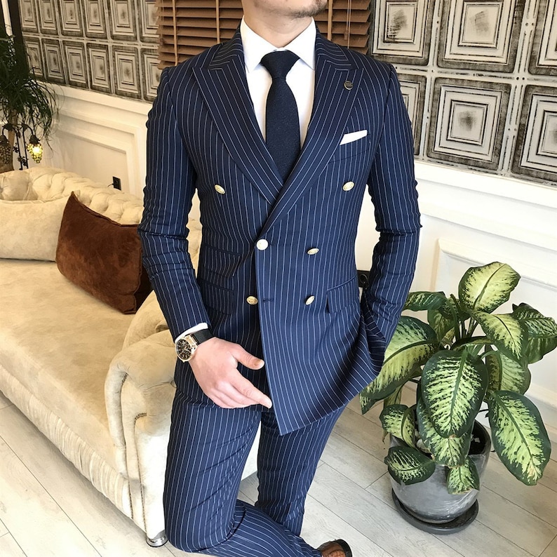Navy Striped Double Breasted Suit 2-piece - Etsy