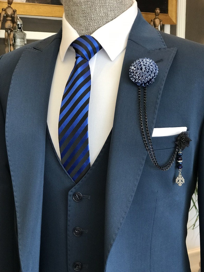 Blue Slim-fit Suit 3-piece | Etsy