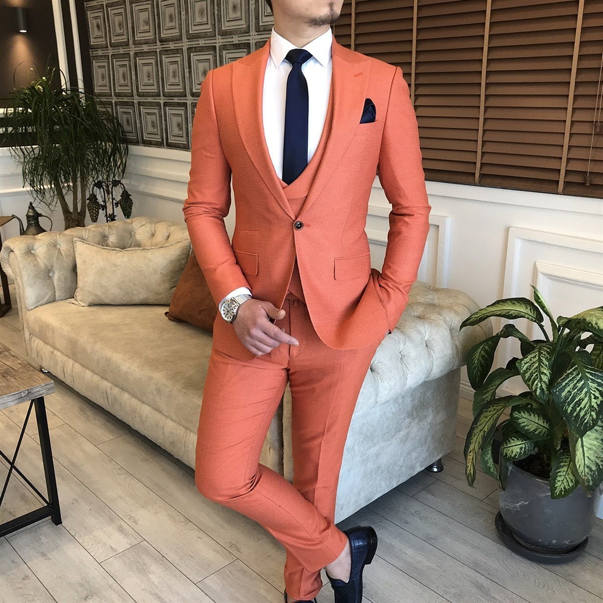 Orange Slim-fit Suit 3-piece - Etsy