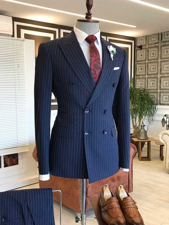 Navy Striped Double Breasted Suit 2 