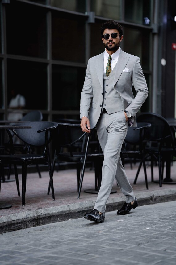 Grey 3 piece suit slim fit sale
