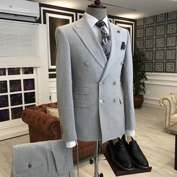 Angelo Grey Striped Double Breasted Suit - Etsy