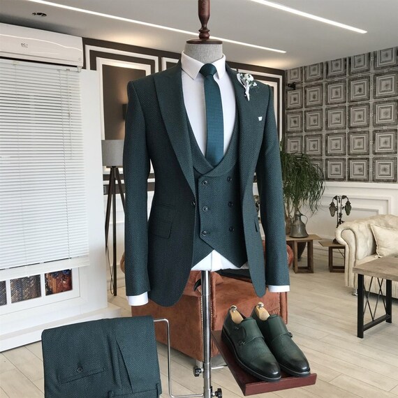 Green Slim-fit Suit 3-piece - Etsy