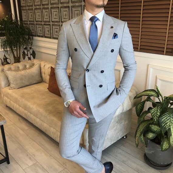 Light Grey Double Breasted Suit 2-piece 