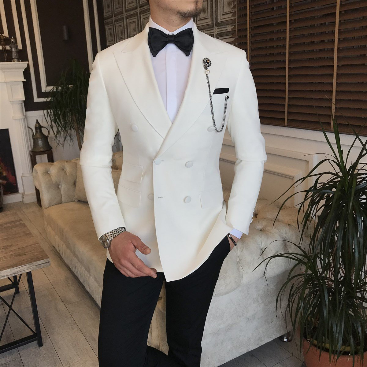 White Double Breasted Tuxedo 2-piece 