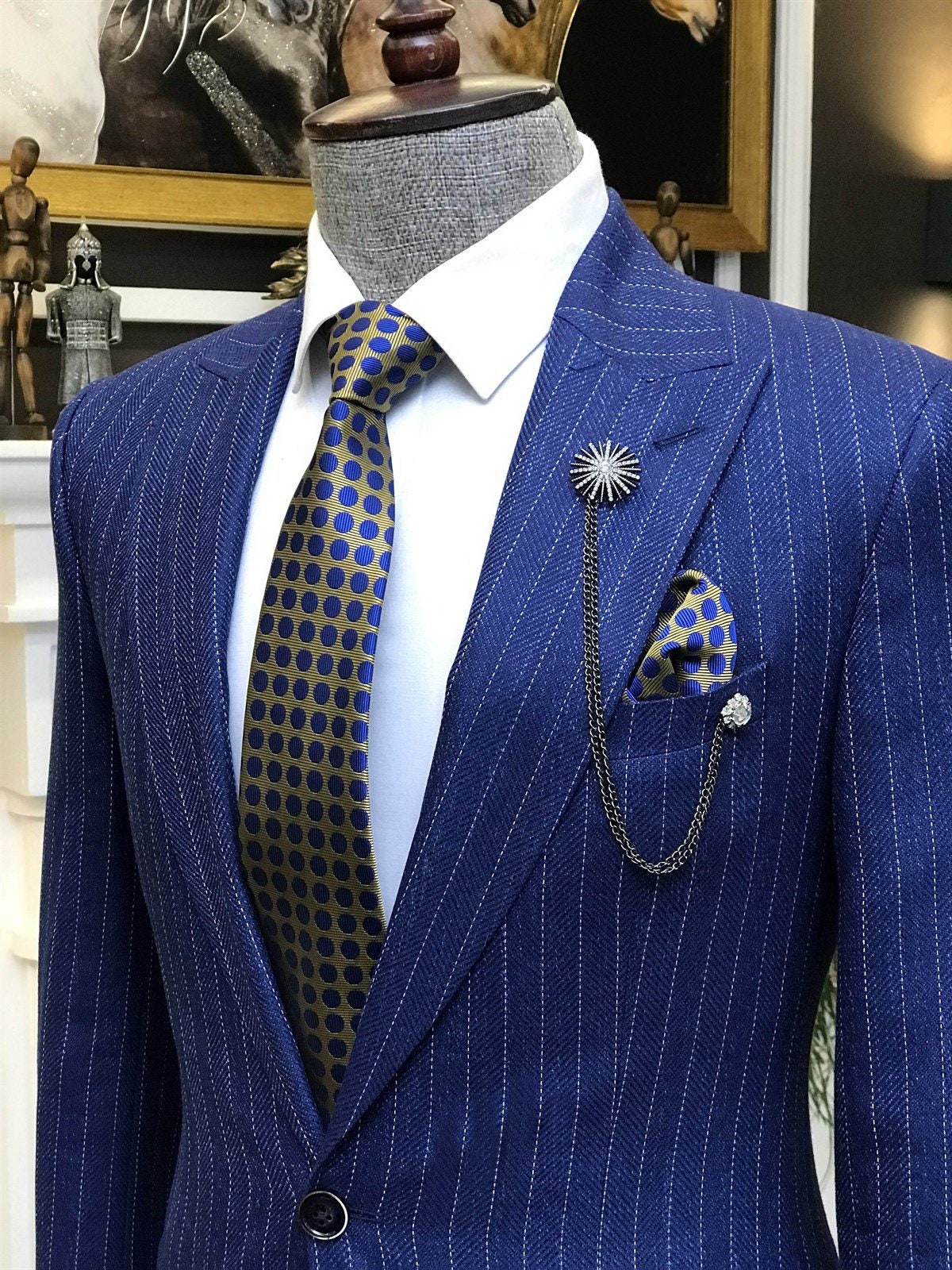 Navy Striped Slim-fit Suit 2-piece - Etsy