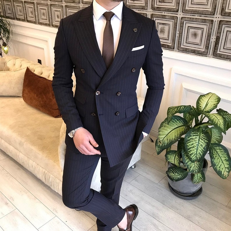 Deep Navy Striped Double Breasted Suit 2-piece | Etsy