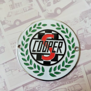 Classic Mini Cooper S Grille Badge Vintage Car Enamel Mpi Works Austin Morris BMC Special Tuning Mk1 1275 GT BMW R56 1380 998 Gift For Him