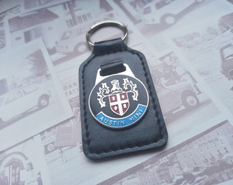 Classic Mini Cooper S Austin BMC mk1 Downton 1380 Vintage Auto Schlüsselanhänger Hochwertiger Emaille Leder Rover BMC 1275 Geschenk für Ihn