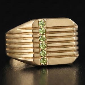 Groene peridotring, massief 925 sterlingzilver, peridoot herenring, zegelring, beloftering, geboortesteen augustus, cadeau voor hem
