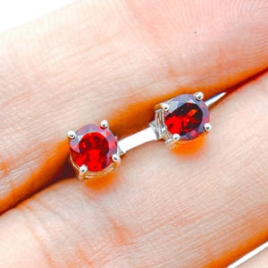 Red Garnet Studs, 925 Silver Jewelry, Small Earrings, Gift for her, Round Stud, Earrings by Zivori