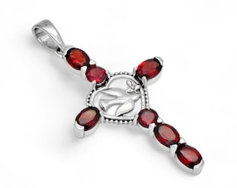 Pendentif croix grenat : bijoux en argent sterling 925 avec pierres précieuses