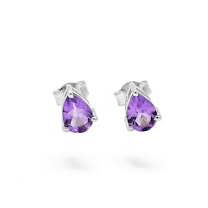 Natural amethyst stud earrings, 925 silver jewelry, pear gemstone studs, Gift for her, gift for daughter