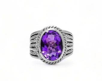 Natural Amethyst Ring 925 Silver Amethyst Ring Gift for her Gift for mom Statement ring