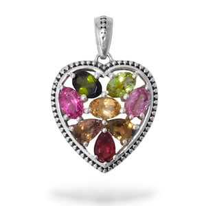 Natural Multi Tourmaline heart Pendant, 925 Silver Heart jewelry, Anniversary gift, faceted Tourmaline Jewelry, Heart Locket, gift for wife