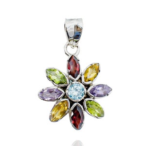 Natural Multi gemstone pendant, 925 silver Jewelry, Gift for her, Colorful jewelry, gift for her