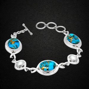 Natural Turquoise Bracelet, 925 Silver Jewelry, Pearl Bracelet, Gift for mother, Christmas Gift