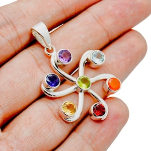 7 Chakra Gemstone Pendant, 925 Silver Pendant, Healing Jewelry, Multi-Gemstone Pendant, Gift for mother