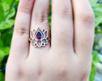 Handmade Ring, 925 Silver Lotus Ring, Gemstone Ring, Flower Ring, Stackable Ring, Gift For Her, Statement Ring