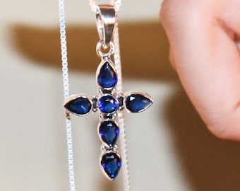 Cross Pendant, 925 Sterling Silver Cross, Cross charm, Natural gemstones, Religious jewelry, god's pendant
