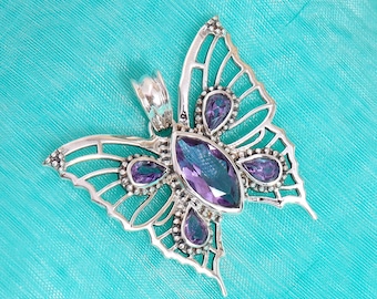 Butterfly charm pendant - 925 silver amethyst gemstone pendant, gift for daughter