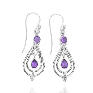 Natural Amethyst earrings, 925 silver Jewelry, Purple gemstone, Gift for wife