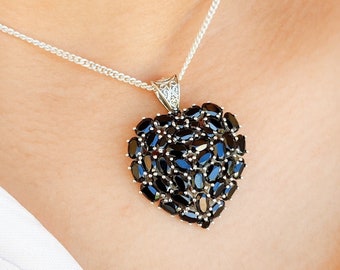 Sterling Silber Herz Anhänger Natürlicher Edelstein, 925 Herz Halskette, Birthstone Geschenk für Sie, Valentinstag Schmuck