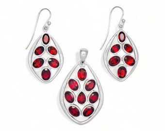 Set di gioielli in granato: orecchini pendenti in argento sterling 925