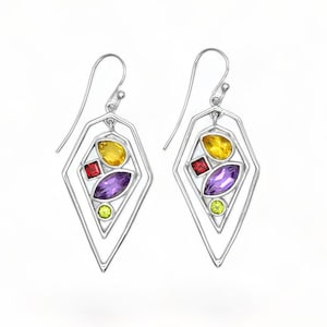 Natural Multi gemstone Earrings, 925 Silver earrings, Earring for her, Designer Dangle earrings, Gift for wife