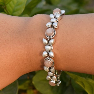 Rare moonstone Bracelet, 925 Sterling silver Jewelry, pearl bracelet, Peach Moonstone, wedding gift, Gift for daughter