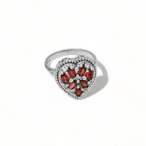 Garnet Heart Ring: 925 Sterling Silver Red Gemstone
