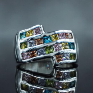 Anello con gemme multicolore, argento sterling 925, anello a fascia larga, anello di tendenza, anello da cocktail boho, anello di fidanzamento, anello regalo